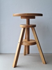 Vintage Tripod Wood Stool Adjustable Height Potter Stool Seat Mid Century Style