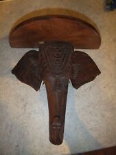 Vintage Asian Hand Carved Solid Wood Wall Shelf Elephant Head