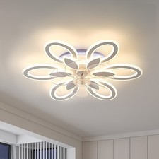 LED Ceiling Fan Light Dimmable Living Room Chandelier Lamp w/ APP Remote Control