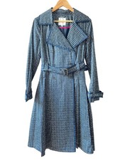 Jasper Conran Blue White Print Trench Coat Mac Size 12