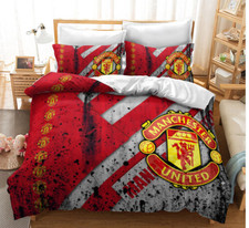 Double 200*200cm/3Pcs) Manchester United Football Fan Duvet Cover Bedding Set