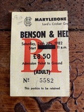 Benson And Hedges Final 1982 Ticket Lords Cricket Ground 24th July 1982 Rare