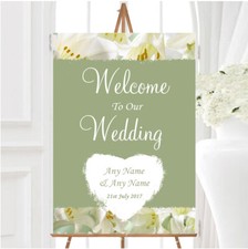 White And Green Calla Lily Personalised Any Wording Welcome To Our Wedding Sign