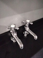 Traditional Basin Taps Pair Chrome Quarter Turn Ceramic Discs Good Pre Owned Set