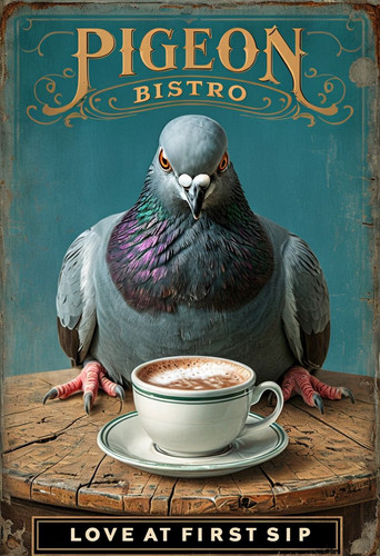 Pigeon bistro metal sign - metal,