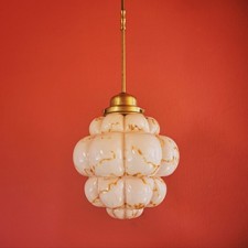 Murano Pink Marbled Glass Pendant Ceiling Light Art Deco 1950s Mid Century Italy