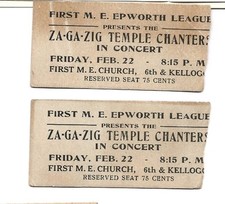 Vintage Old 1940 Masonic ZA GA ZIG Temple Chanters Concert TICKET Stub Ames Iowa