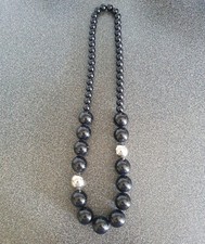 STATEMENT RETRO VINTAGE VERY LARGE BLACK ACRYLIC & SILVER ORBS BEADED NECKLACE