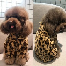 Winter Warm Pet Dog Plush Leopard Jacket Clothes Windproof Puppy Coat Sweater