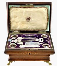 1800 French Palais Royal Sewing Chest Rosewood Marquetry Box Silver Accessories