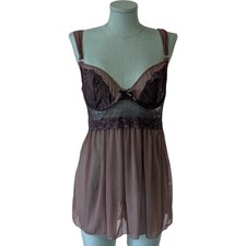 Lace Vintage Babydoll Tie Back Sheer Mesh Coffee Nude Colour XL/XXL