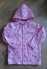 Girls Hatley Age 7 Sugar Pink and Purple Heart Raincoat Mack School V.Good Cond