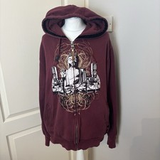 Marc Ecko Size Large Cut & Sew Logo Zip Up Hoodie Hooded Sweatshirt Red Buddha