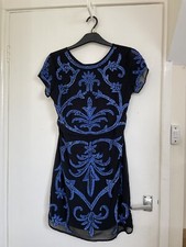 true decadence Size 12 Black Dress With Beads And Blue Sequin Patterns/ Wedding