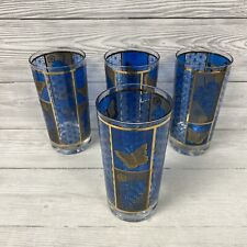 CERA Glass Glasses Butterfly Rare Drink Glasses Set of 4 Blue & Gold PK