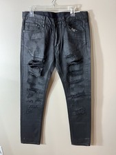 DOPE Mens Jeans Black Shiny Sunset Denim Skinny Fit Size 32 NEW