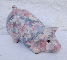 Charming Global Studios Cornwall Vintage Ceramic Floral Decoupage Pig Ornament
