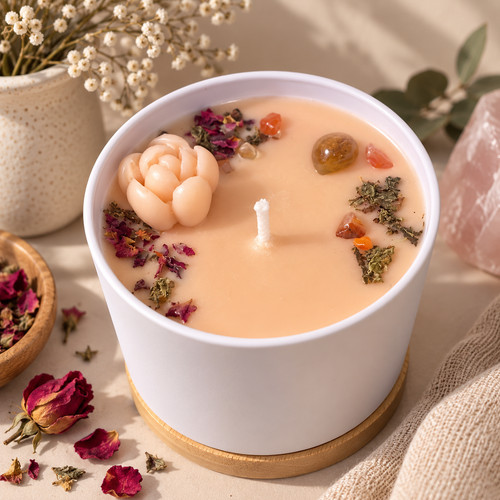 Crystal candle orange herbs