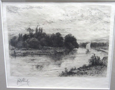RIVER SCENE WITH BOAT ETCHING