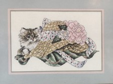 Vintage 1991 Janlynn Cross Stitch Kit KITTEN, HAT & FLOWERS 14ct Complete *READ*