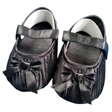 Black Satin Baby Girl Shoes Spanish Romany Occasion Party Pram 0 3 6 9 12 Months
