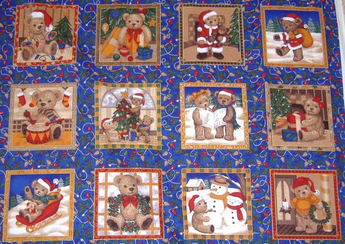 Christmas teddy squares panels - teddy,