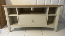 Oak Top Corner TV Cabinet - Natural Oak with Pale Matt Ivory Body and Drawer VGC