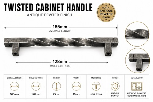 128mm twisted cabinet handle - 128mm,