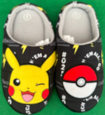 Pokémon Pikachu Pokeball Boys Girls Black/Yellow Cushioned Slippers Size 3 UK