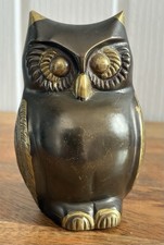 Vintage Heavy Brass Wise Owl Bird Figurine Paperweight Ornament  4”