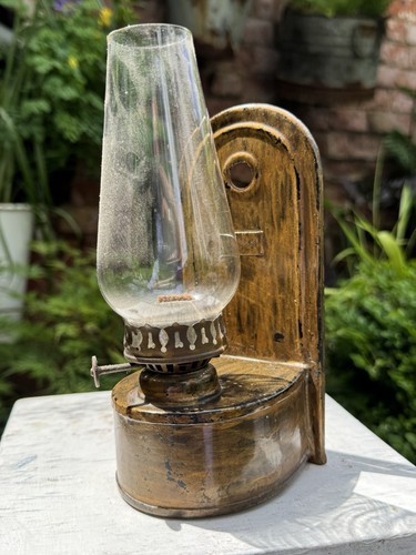 Antique wall mounted oil lamp - mounted,