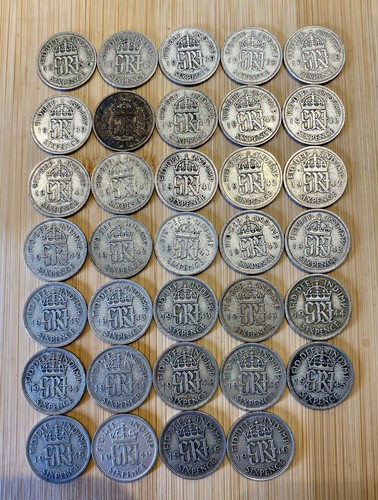 Silver sixpences tanner - 34, x