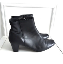 Footglove black real leather elasticated panel ankle boots zip up Sz 6 / 39