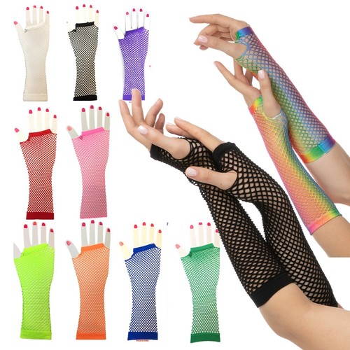 Neon fishnet gloves 1980s 80s - neon,