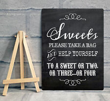 A5 Sweet Table Candy Stall Cart Wedding Party Sign & Easel - Chalkboard Effect 