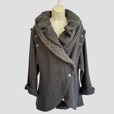 Cocomenthe Wool Mix Brown Boho Frill Long Cardigan Size 3 UK 12 Double Collar