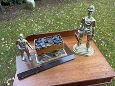 Miners Brass Figure 7.5" with Pick and Coal Wagon with Miner 9" Long VGC+