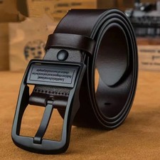 Mens Genuine Leather Belt Belts Real New Buckle For Trouser Jeans Black Brown UK