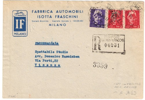 Italy registered cover isotta - registered,