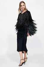 Zara Black/Silver Tassel Fringe Cardigan Loose Fit  Size S