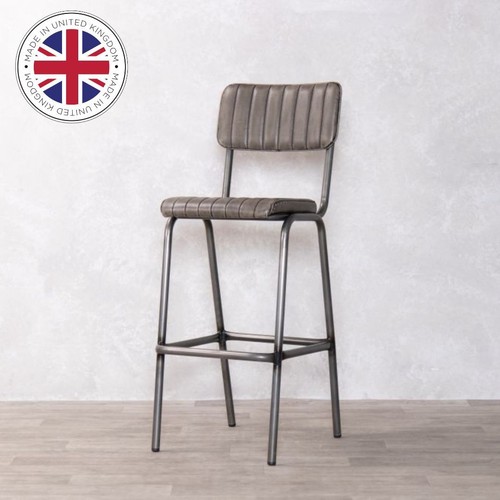 Grey faux leather bar stool - leather,
