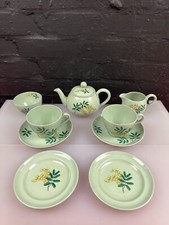 Copeland Spode Flemish Green Mimosa Tea Set Teapot Cups Plates Saucers Jug Sugar