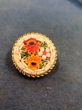 Vintage Circular Micro Mosaic Brooch with Flowers