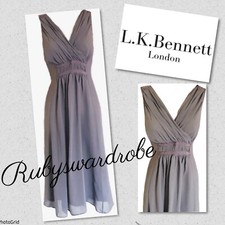 L K Bennett Grey Silk Chiffon Grecian  Occasion Wedding Evening Dress UK 12