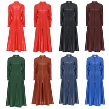 Womens Trench Wetlook Coat Long Sleeve Outerwear Roleplay Long Dress Glossy PVC