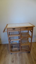 Wooden kitchen trolley on wheels - 5/6 tier - great storage trolley - Worktop