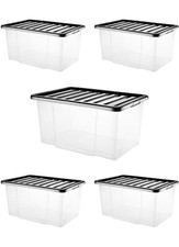 Plastic Storage Boxes with Clear Black Lids Home Office Stackable Containers 50L