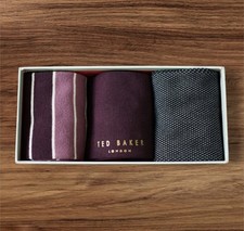 New Ted Baker Burgundy 3 Pack Assorted Mens Socks In Gift Box One Size RRP £25