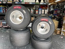 JET KART WHEELS /RIMS 130 - 210 MM - 3 STUD NEW WITH USED KOMET SLICKS