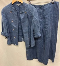 LAURA ASHLEY Blue 100% LINEN Military Style Jacket & Trousers Set UK 12 CG W28